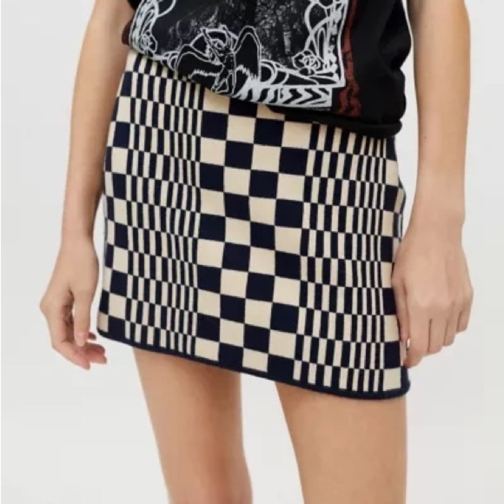 Urban Outfitters Black UO Tallulah Notch Sweater Skirt in checkered print